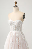 Vestido de novia blanco A Line Sweetheart Sparkly con encaje de apliques