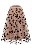 Falda midi de tul de malla floral 3D para mujer – Falda larga de corte alto en línea A