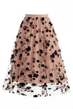 Falda midi de tul de malla floral 3D para mujer – Falda larga de corte alto en línea A