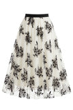 Falda midi de tul de malla floral 3D para mujer – Falda larga de corte alto en línea A