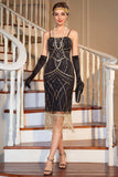 Vestido midi midi de los años 20 con lentejuelas negras de lentejuelas