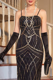 Vestido midi midi de los años 20 con lentejuelas negras de lentejuelas