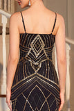 Vestido midi midi de los años 20 con lentejuelas negras de lentejuelas