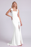 Camiseta sirena champán cuello cuadrado con flores 3D y vestido formal largo con abertura