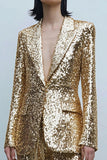 Trajes de fiesta de mujer con solapa de pico dorada brillante de 2 piezas