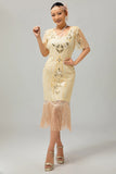 Vestido ajustado con flecos de lentejuelas burdeos Flapper de los años 20