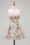 Vestido de bienvenida a casa Sweetheart Pink Flower Jacquard Pearls con lazo
