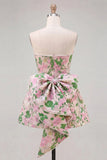 Vestido de bienvenida a casa Sweetheart Pink Flower Jacquard Pearls con lazo