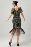 Vestido ajustado con flecos de lentejuelas burdeos Flapper de los años 20