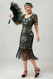 Vestido ajustado con flecos de lentejuelas burdeos Flapper de los años 20
