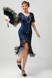 Vestido ajustado con flecos de lentejuelas burdeos Flapper de los años 20
