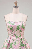 Vestido de bienvenida a casa Sweetheart Pink Flower Jacquard Pearls con lazo