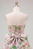 Vestido de bienvenida a casa Sweetheart Pink Flower Jacquard Pearls con lazo