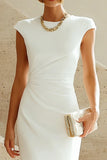 Vestido Midi de Baile de Sirena Blanca con cuello redondo y mangas gordas
