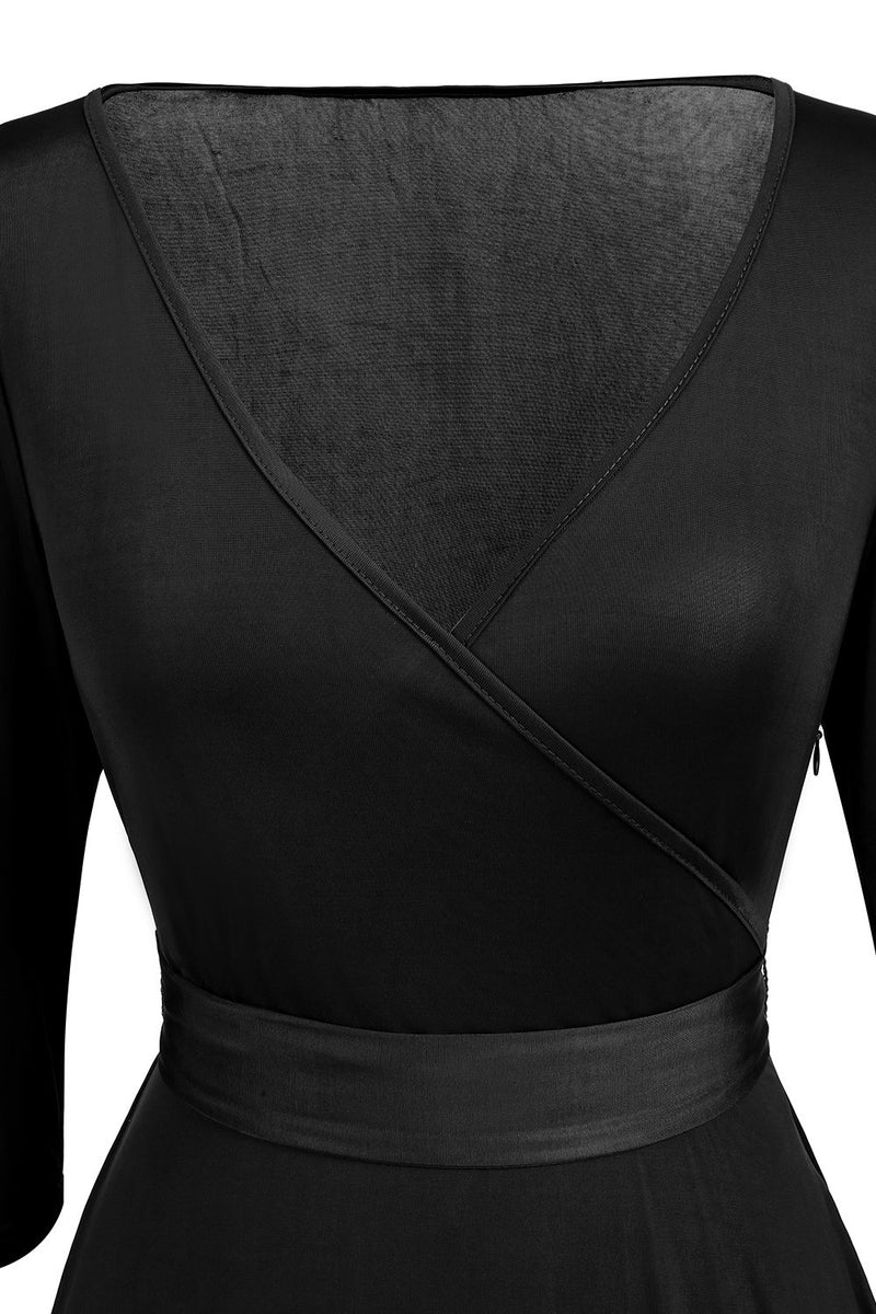Cargar imagen en el visor de la galería, Vestido negro vintage de la década de 1950 con faja