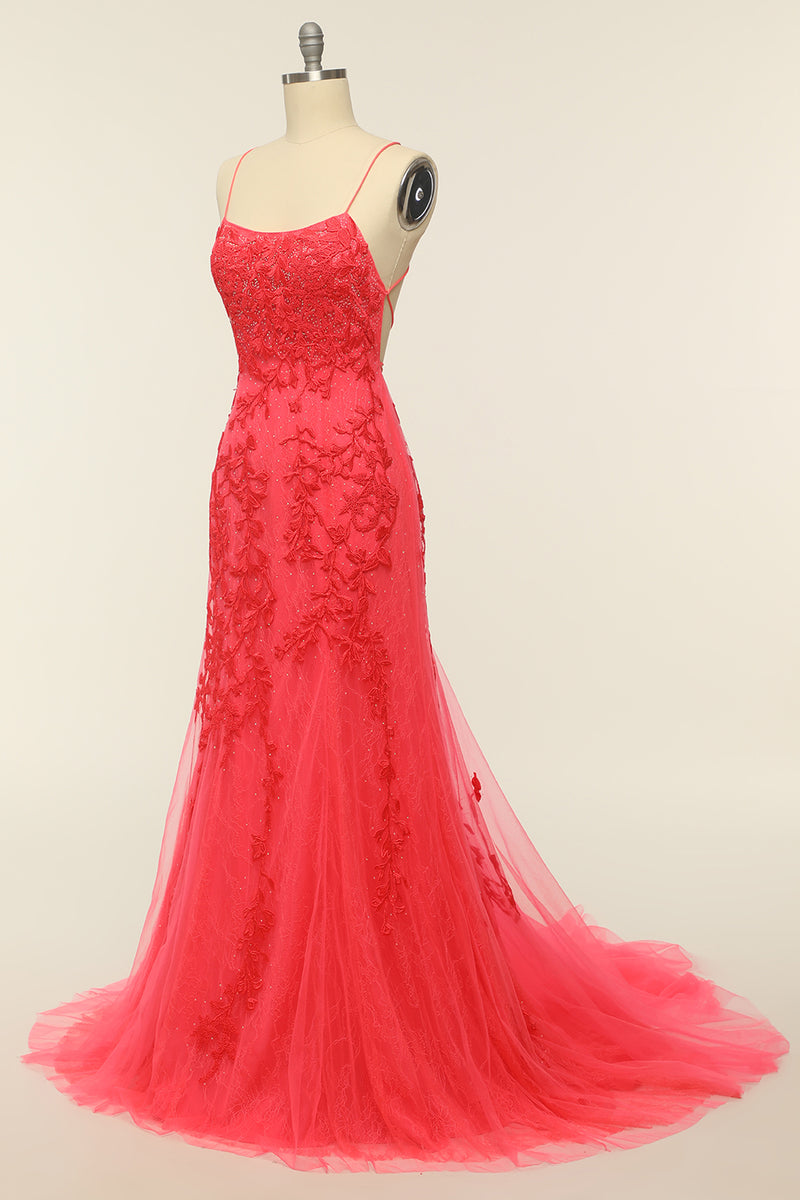 Cargar imagen en el visor de la galería, Coral Backless Vestido largo de fiesta con apliques