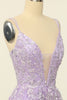 Cargar imagen en el visor de la galería, Purple Tirantes de Espagueti Vestido de fiesta con apliques