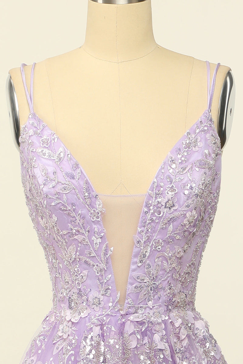 Cargar imagen en el visor de la galería, Purple Tirantes de Espagueti Vestido de fiesta con apliques