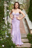 Escote Corazón Sirena Vestido de Graduación Con Apliques Púrpura