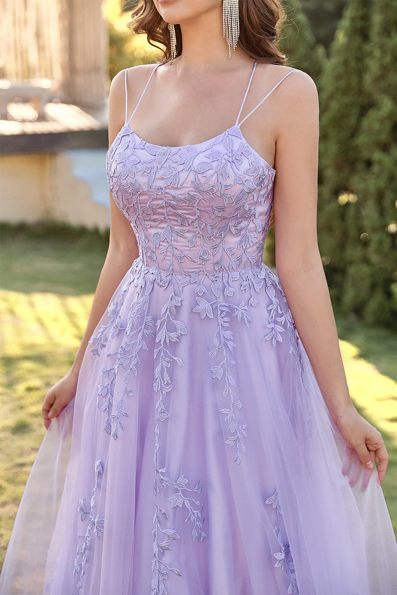 Cargar imagen en el visor de la galería, Vestido de fiesta de tul púrpura con apliques