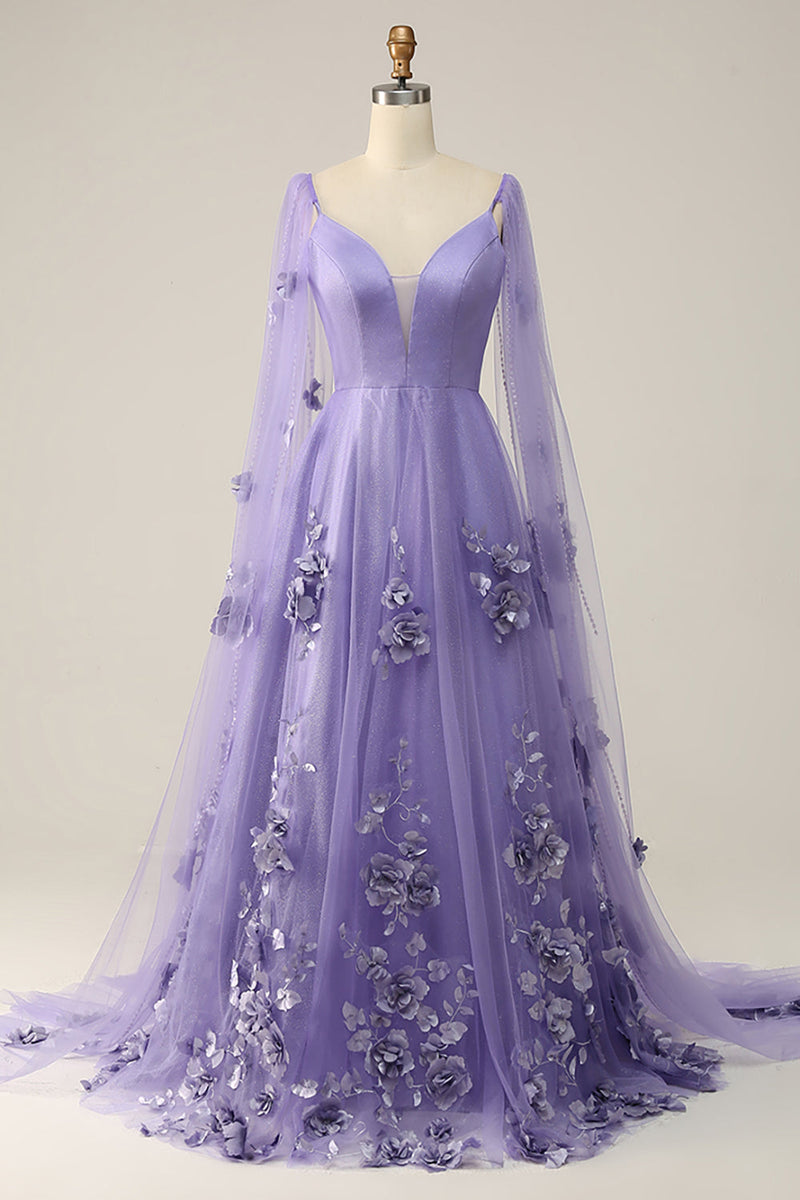 Cargar imagen en el visor de la galería, Vestido Púrpura Con Flores 3D