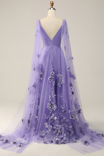 Vestido Púrpura Con Flores 3D