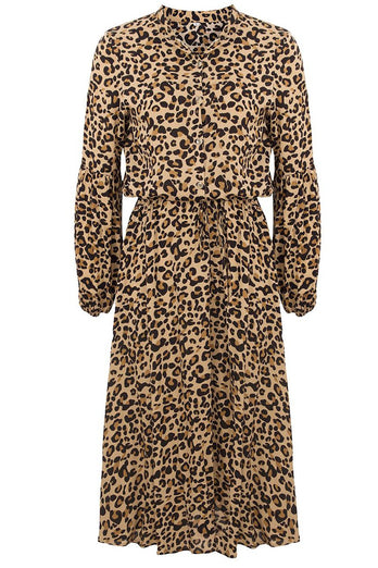 Vestido casual estampado de leopardo marrón
