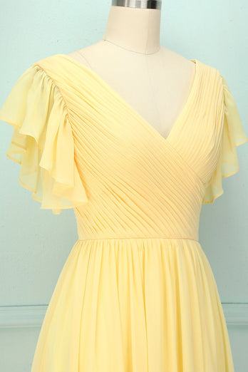 Vestido largo con cuello en v amarillo