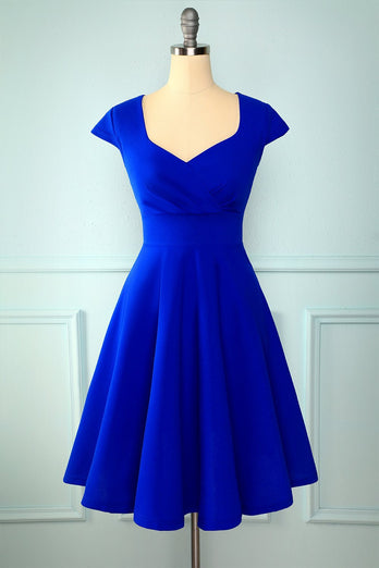 Vestido de swing vintage de tamaño azul marino plus
