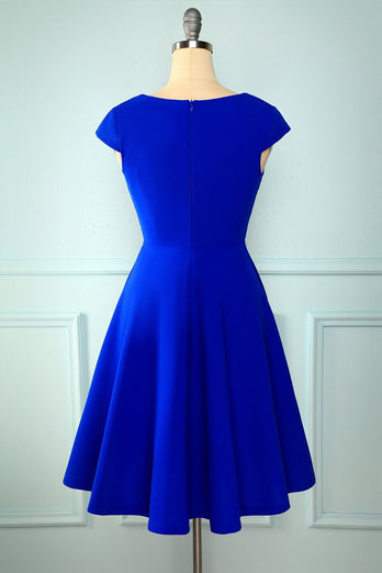 Vestido de swing vintage de tamaño azul marino plus