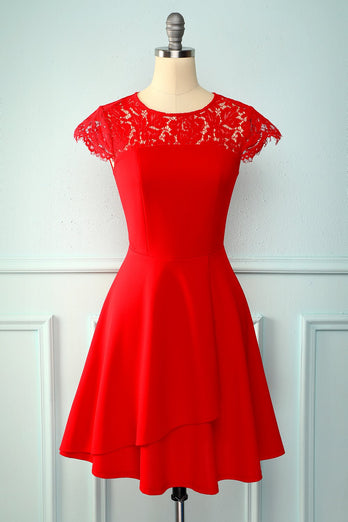 Vestido de crepe rojo de encaje