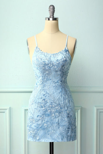 Vestido ajustado con tirantes finos azul cielo