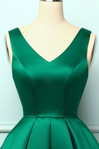 Vestido de cóctel verde satén