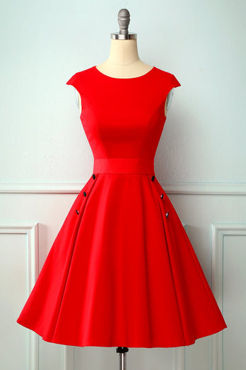 Vestido rojo de años 50 con botones