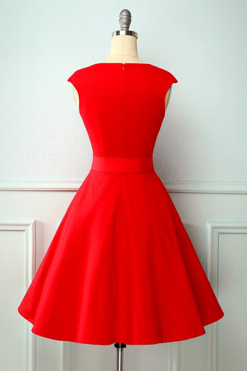 Vestido rojo de años 50 con botones