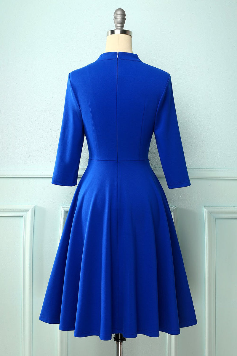 Cargar imagen en el visor de la galería, Vestido vintage azul con mangas