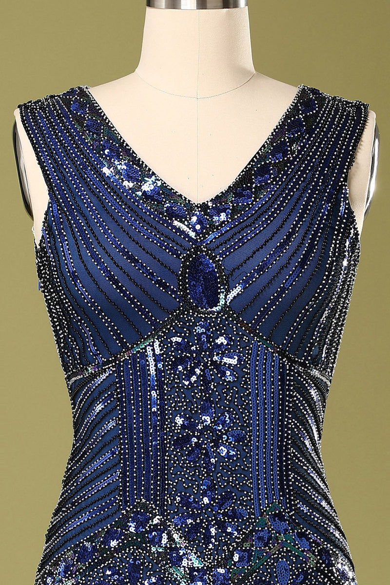 Cargar imagen en el visor de la galería, Vestido vintage con lentejuelas azules de los años 20