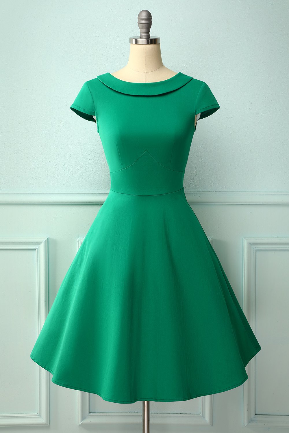 Vestidos Del Ano 50 Vestido estilo vintage con cuello barco y cuello verde de los anos 50 con cuello redondo zapaka es