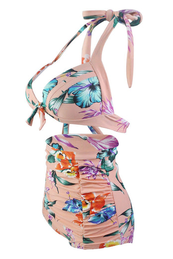 Estampado Halter bikini de cintura alta traje de baño