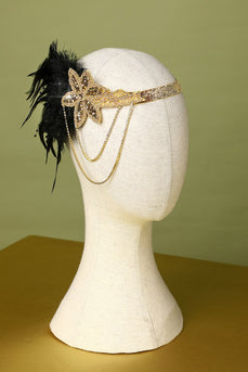 1920 Negro y pluma del oro con cuentas diadema