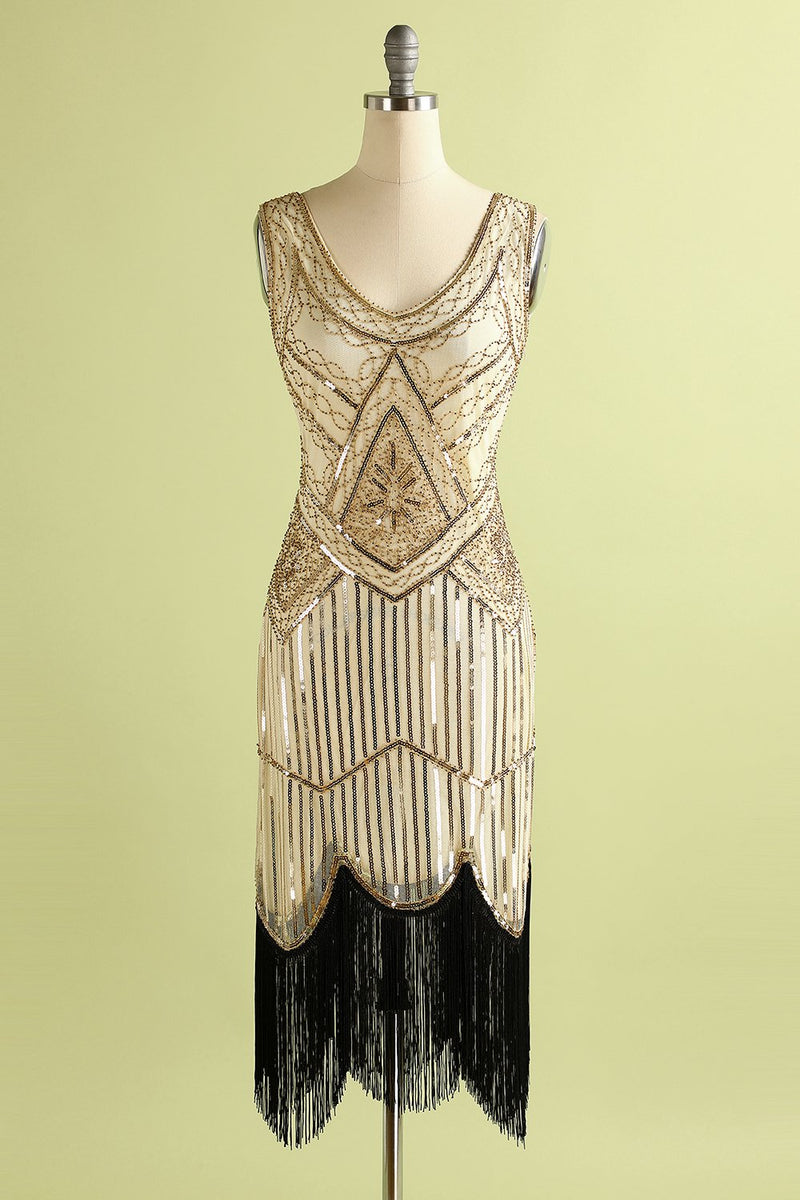 Cargar imagen en el visor de la galería, 1920 Champagne vestido de las lentejuelas de la franja
