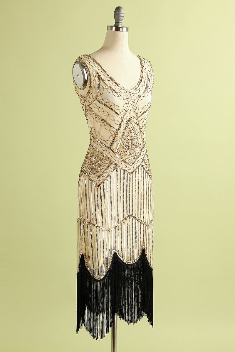 Cargar imagen en el visor de la galería, 1920 Champagne vestido de las lentejuelas de la franja