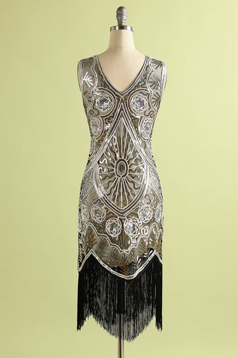 1920 de plata de las lentejuelas vestido de la franja