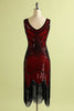 Cargar imagen en el visor de la galería, Rojo y Negro profundo cuello en V vestido de la aleta del 1920