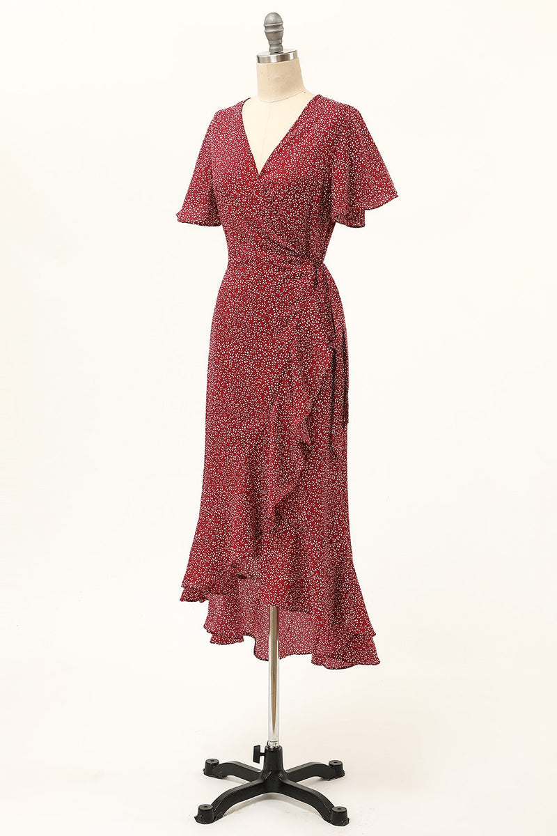 Cargar imagen en el visor de la galería, Verano Borgoña impresión del abrigo del vestido ocasional