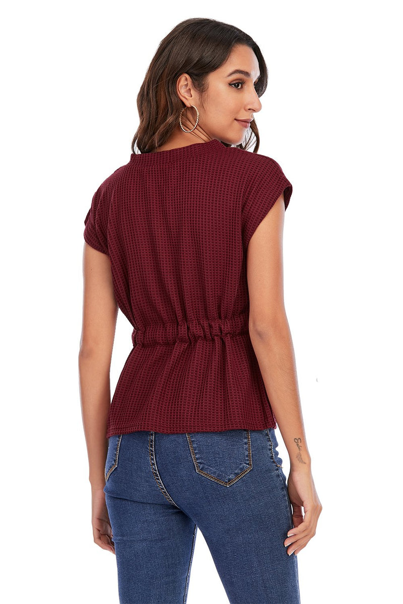 Cargar imagen en el visor de la galería, V Cuello Borgoña Encaje-Up Tops