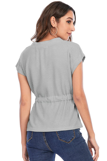 V Cuello Borgoña Encaje-Up Tops