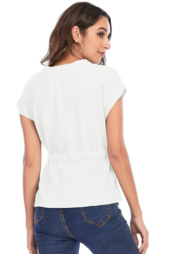 V Cuello Borgoña Encaje-Up Tops