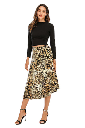 Marrón Midi Asymmetrical Loepard Falda