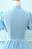 Cargar imagen en el visor de la galería, Vestido azul vintage de la década de 1950 con Bowknot